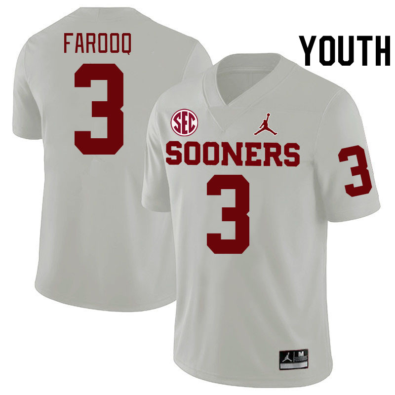 Youth #3 Jalil Farooq Oklahoma Sooners 2024 SEC Conference College Football Jerseys-White